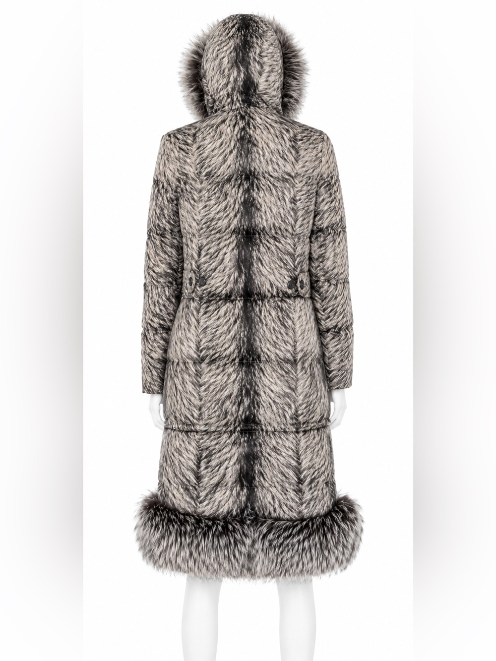 RARE Real Silver Fox Fur & Printed Silk Puffer Coat by Oscar de la Renta Runway